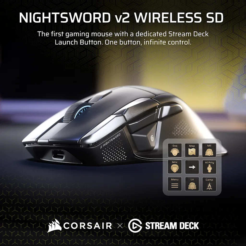 Corsair NIGHTSWORD v2 WIRELESS SD Stream Deck Gaming Mouse 33K DPI Black