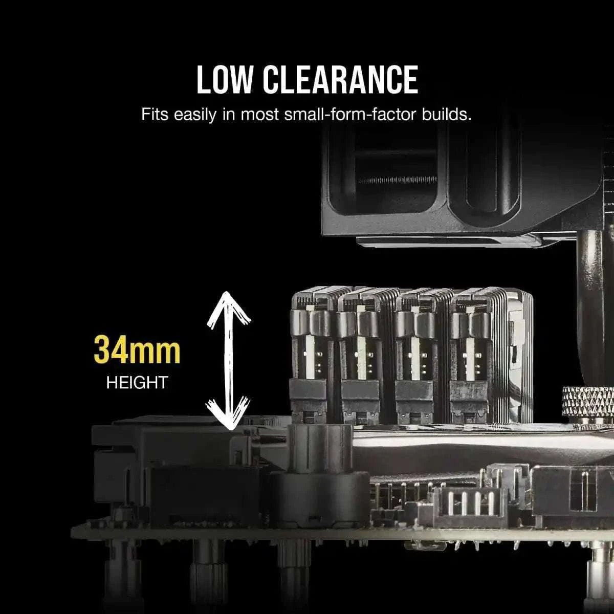 Low-clearance Corsair Vengeance LPX DDR4 RAM module with compact height profile