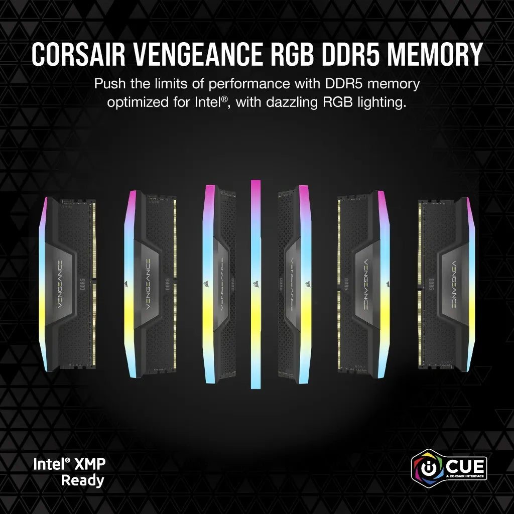 Corsair VENGEANCE RGB 64GB (2x32GB) DDR5 DRAM 4800MT/s CL40 Memory Kit Black