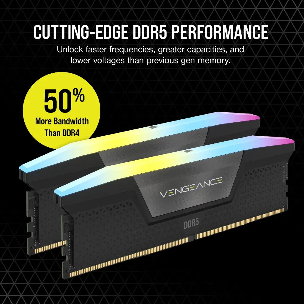 Corsair VENGEANCE RGB 64GB (2x32GB) DDR5 DRAM 4800MT/s CL40 Memory Kit Black