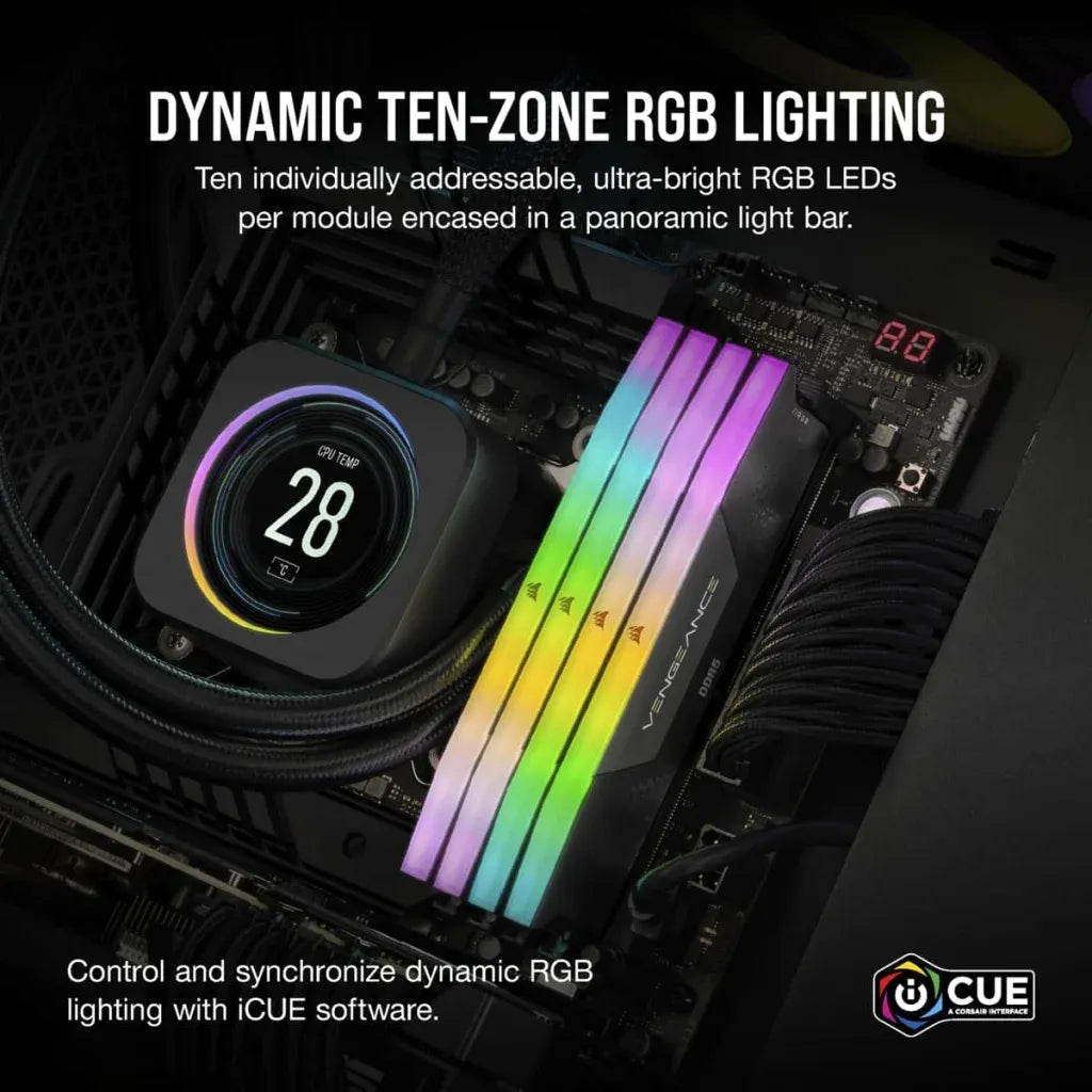 Corsair VENGEANCE RGB 96GB (2x48GB) DDR5 DRAM 5600MT/s CL40 Memory Kit