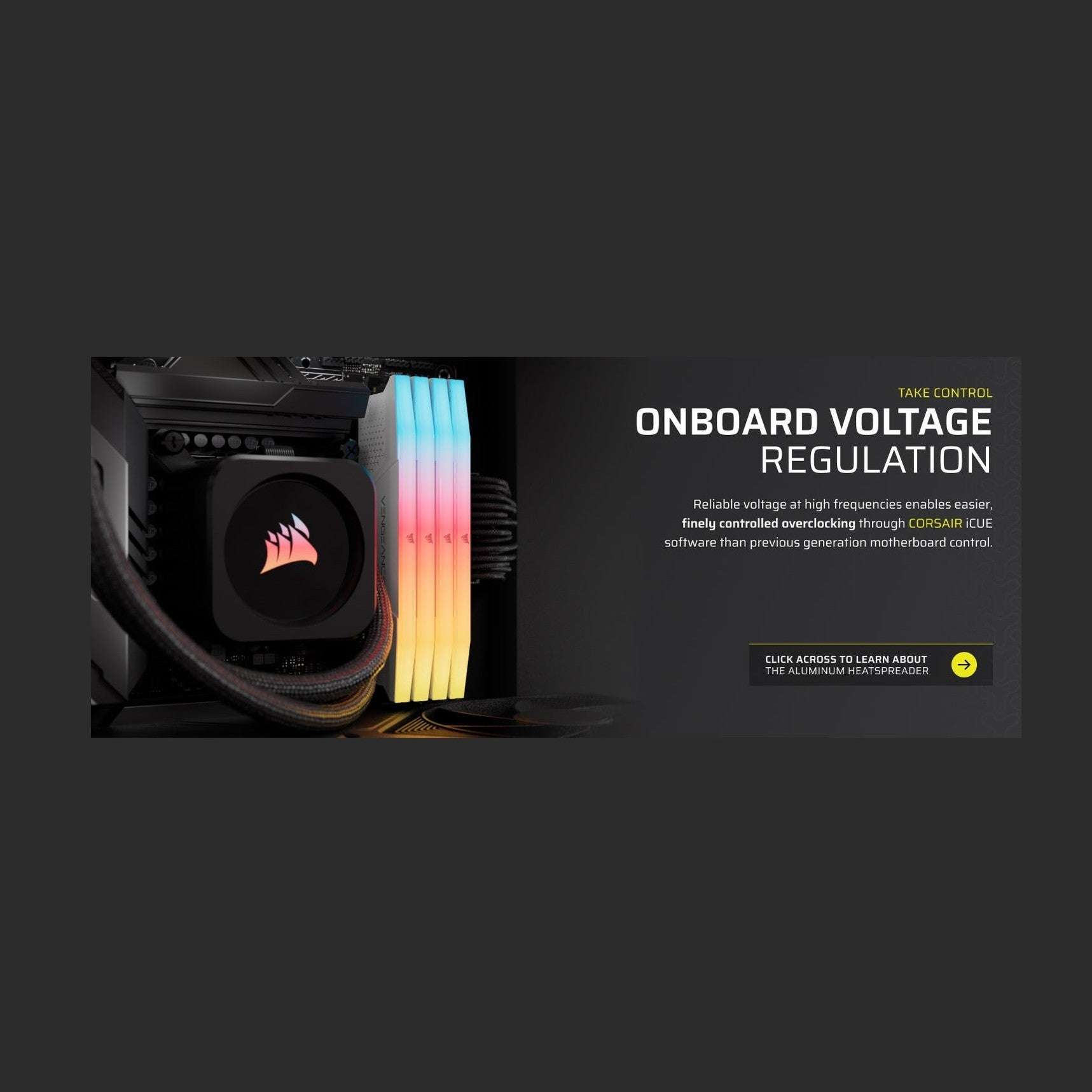 DDR5 RGB RAM bars with onboard voltage text next to a CPU cooler