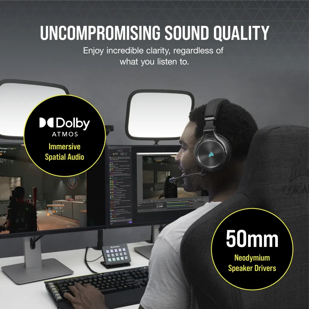Corsair VIRTUOSO RGB WIRELESS XT Gaming Headset Dolby Atmos Slate
