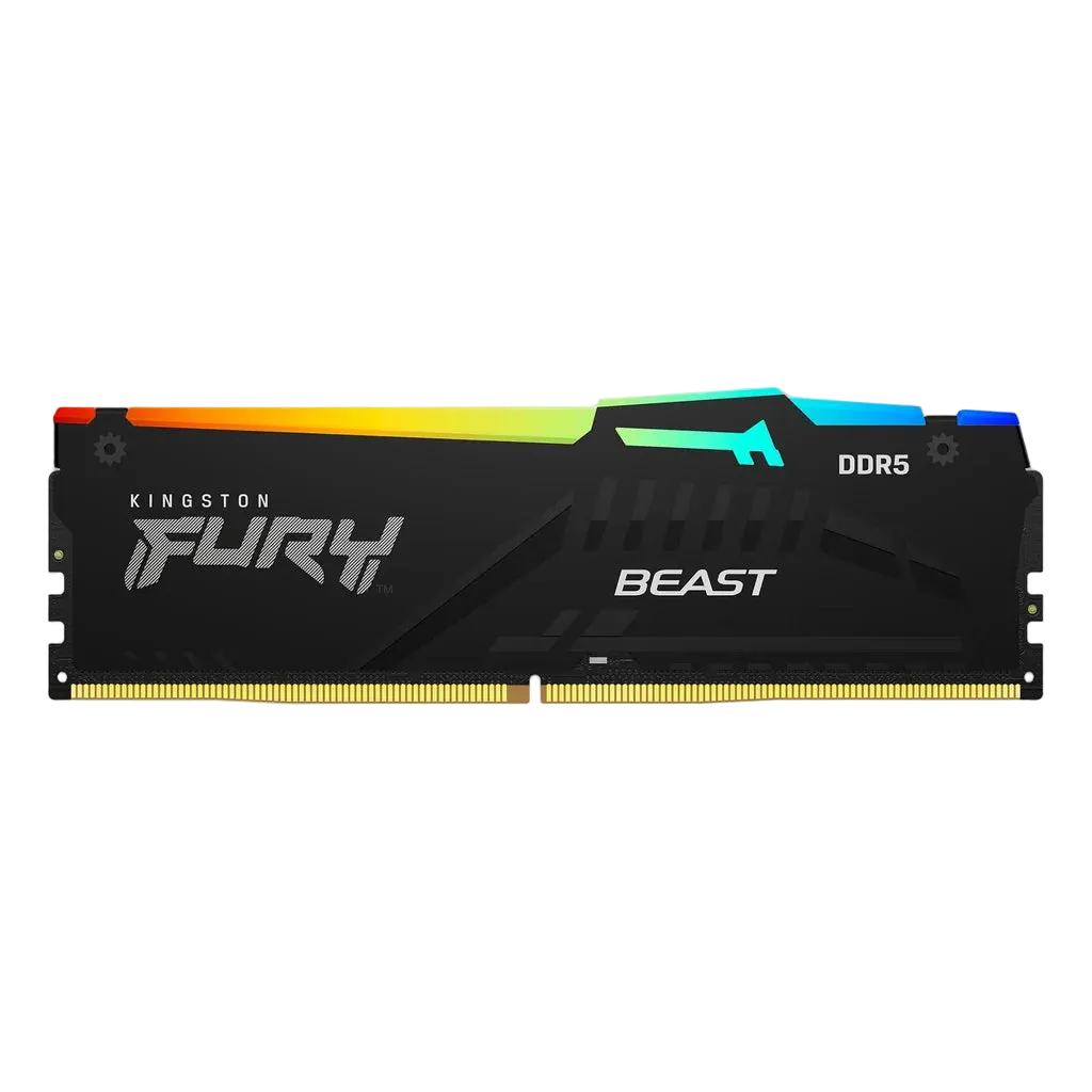 Vue avant officielle de la mémoire Kingston FURY Beast RGB DDR5 32 Go (2 x 16 Go) 6000 MT/s CL36 noire