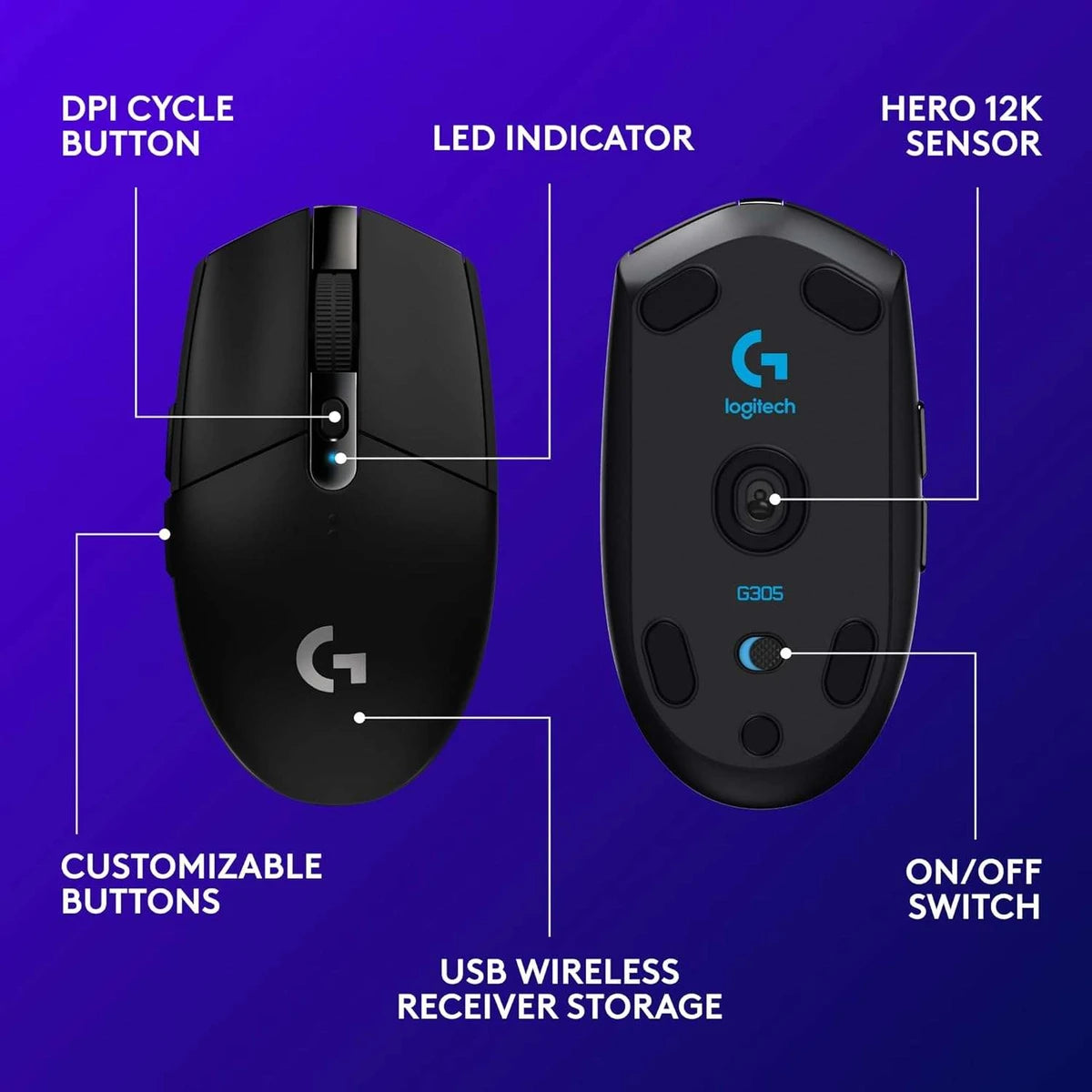 Souris gaming sans fil Logitech G305 LIGHTSPEED - vue 5