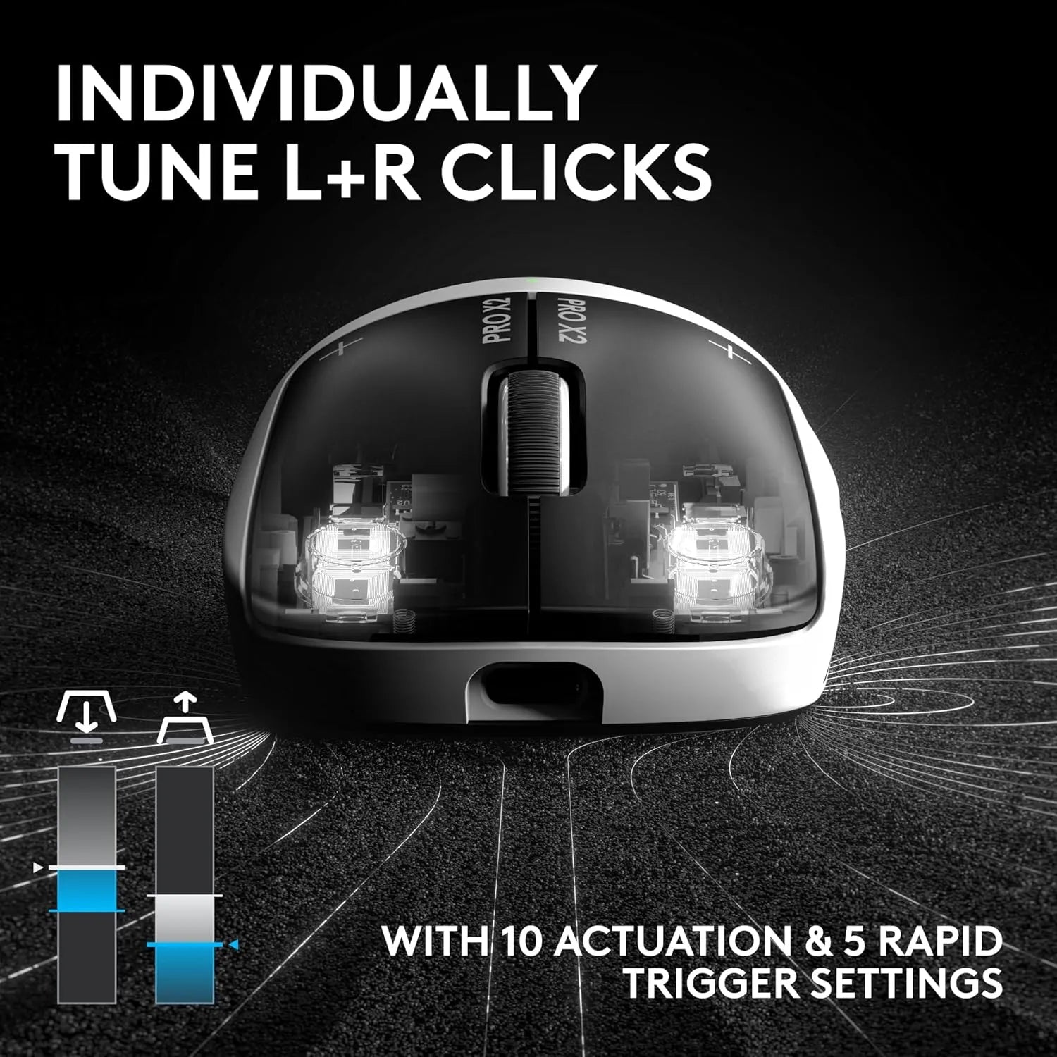 Logitech G PRO X2 SUPERSTRIKE Wireless Gaming Mouse Haptic Feedback 61g Lunar Eclipse