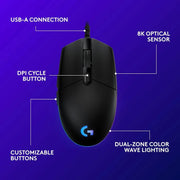 Logitech G203 Wired Gaming Mouse 8000 DPI Optical Sensor - Black RGB