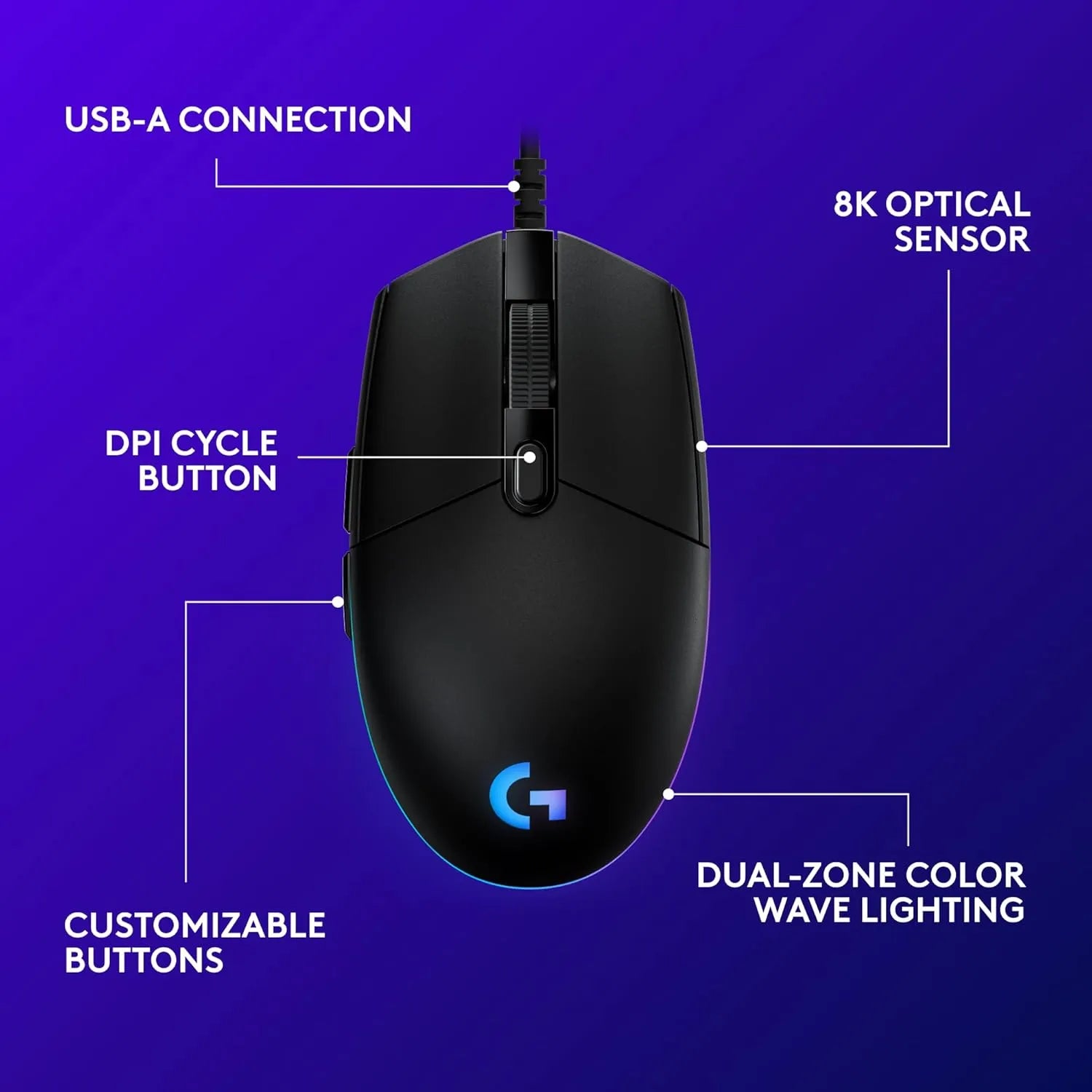 Logitech G203 Wired Gaming Mouse 8000 DPI Optical Sensor RGB