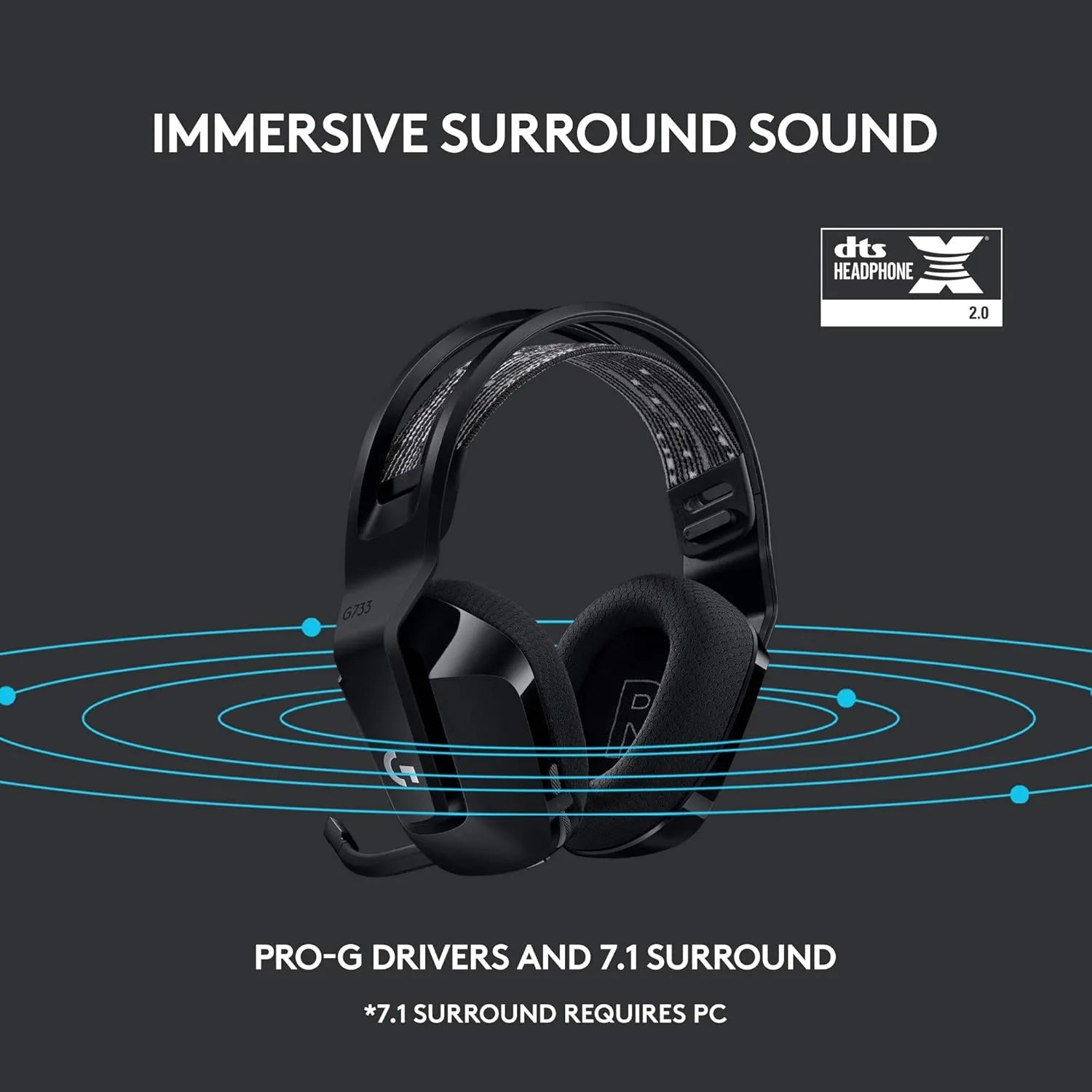 Logitech G733 Lightspeed Wireless Gaming Headset 278g