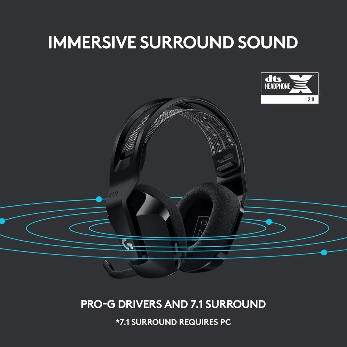 Logitech G733 LIGHTSPEED Wireless Gaming Headset - Black