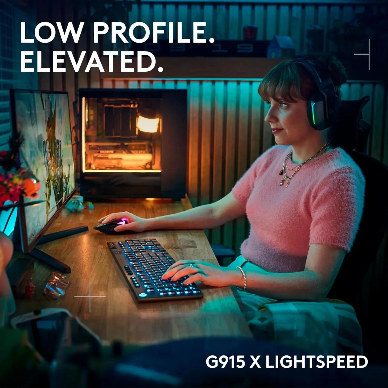 Logitech G915 X Lightspeed Wireless Gaming Keyboard Tactile Low-Profile Mechanical Switches