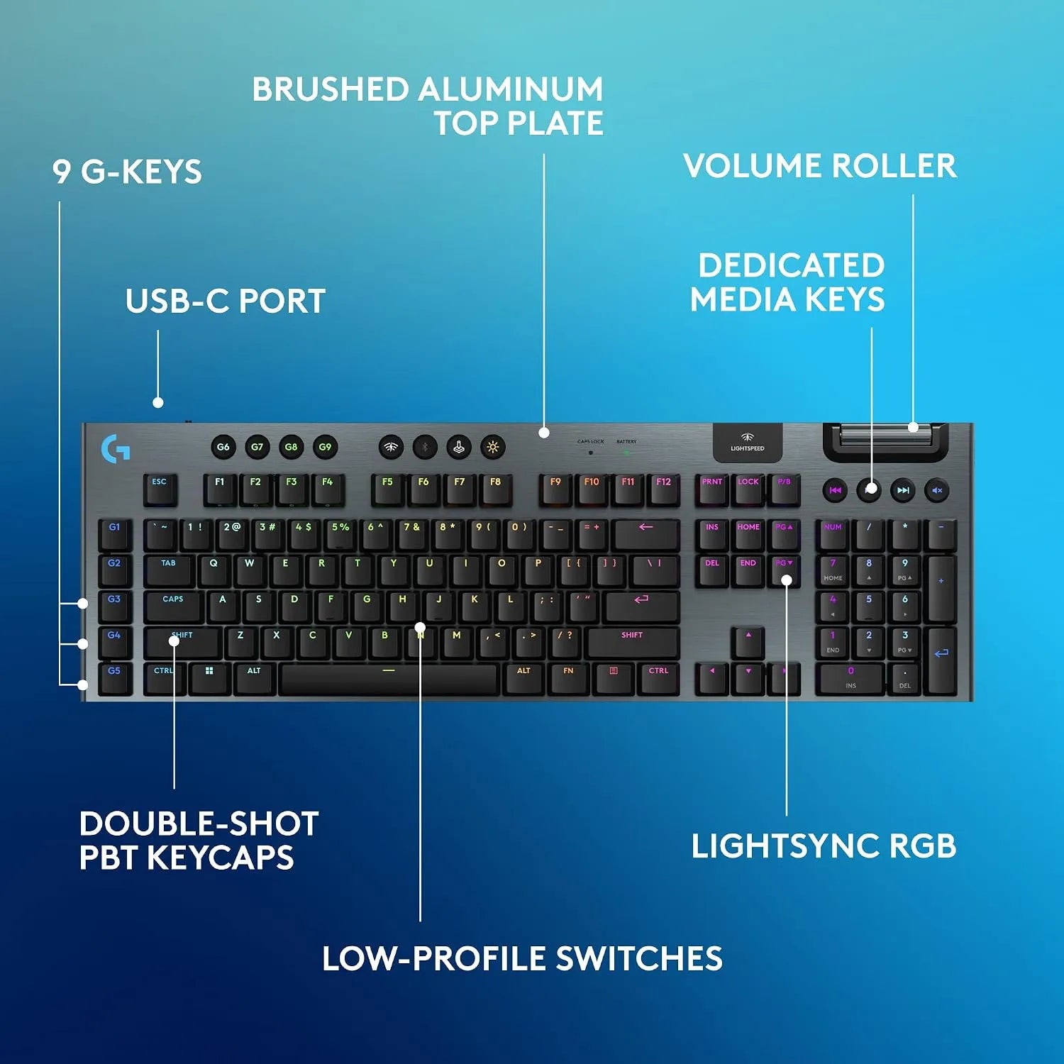 Logitech G915 X Lightspeed Wireless Gaming Keyboard Tactile Low-Profile Mechanical Switches