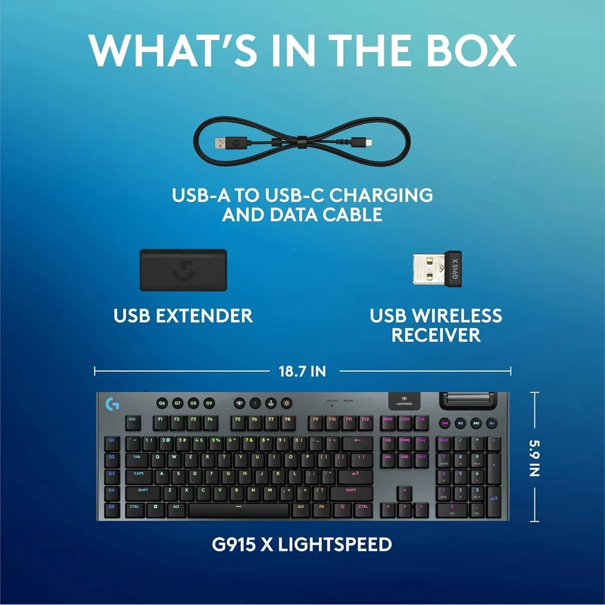 Logitech G915 X Lightspeed Wireless Gaming Keyboard Tactile Low-Profile Mechanical - Black