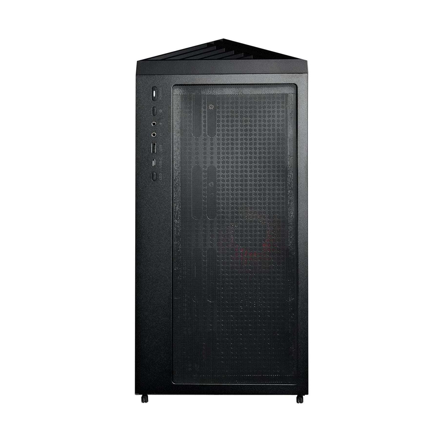 Black gaming desktop tower case with vented mesh front panel