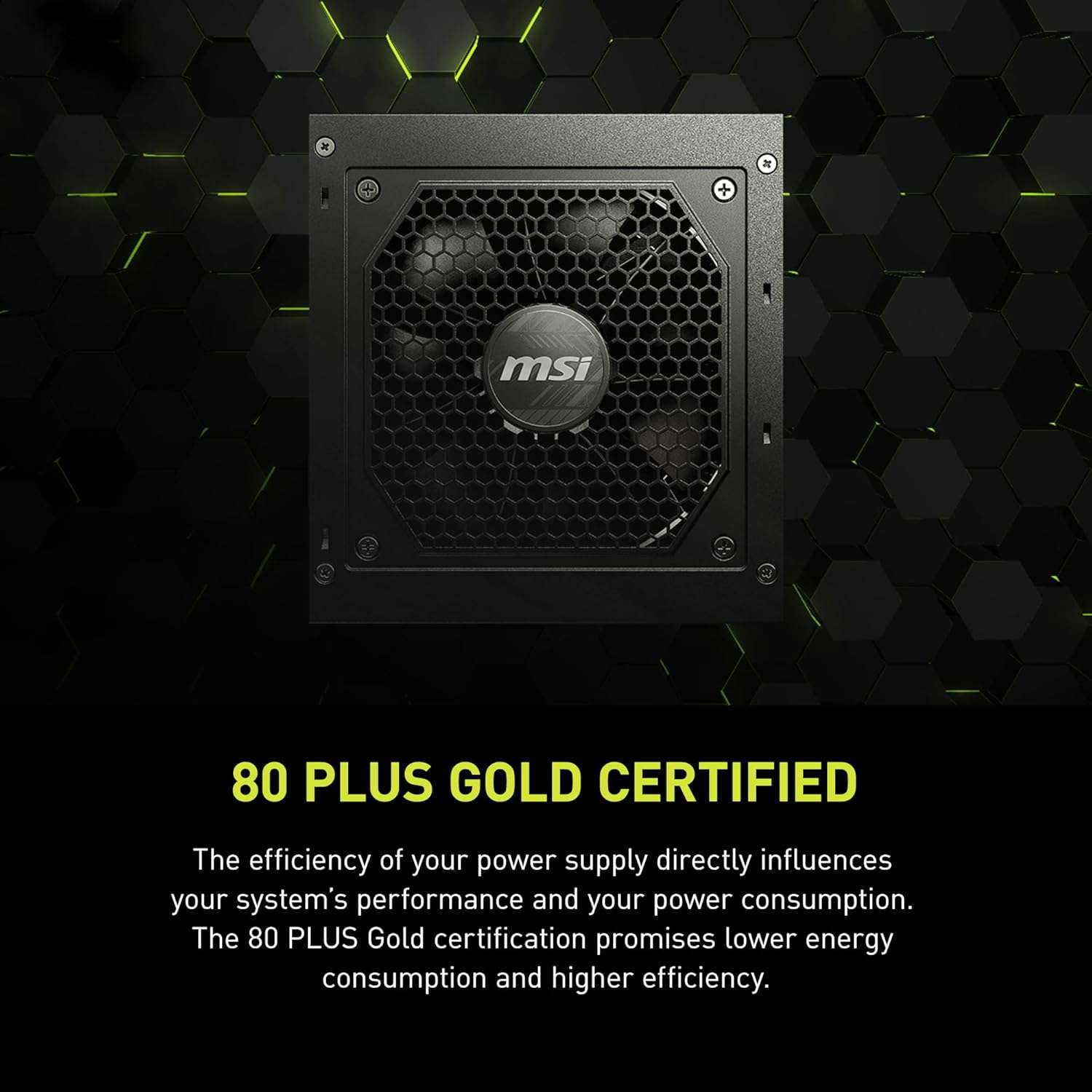 MSI MAG A750GL 750W power supply top view with fan grille