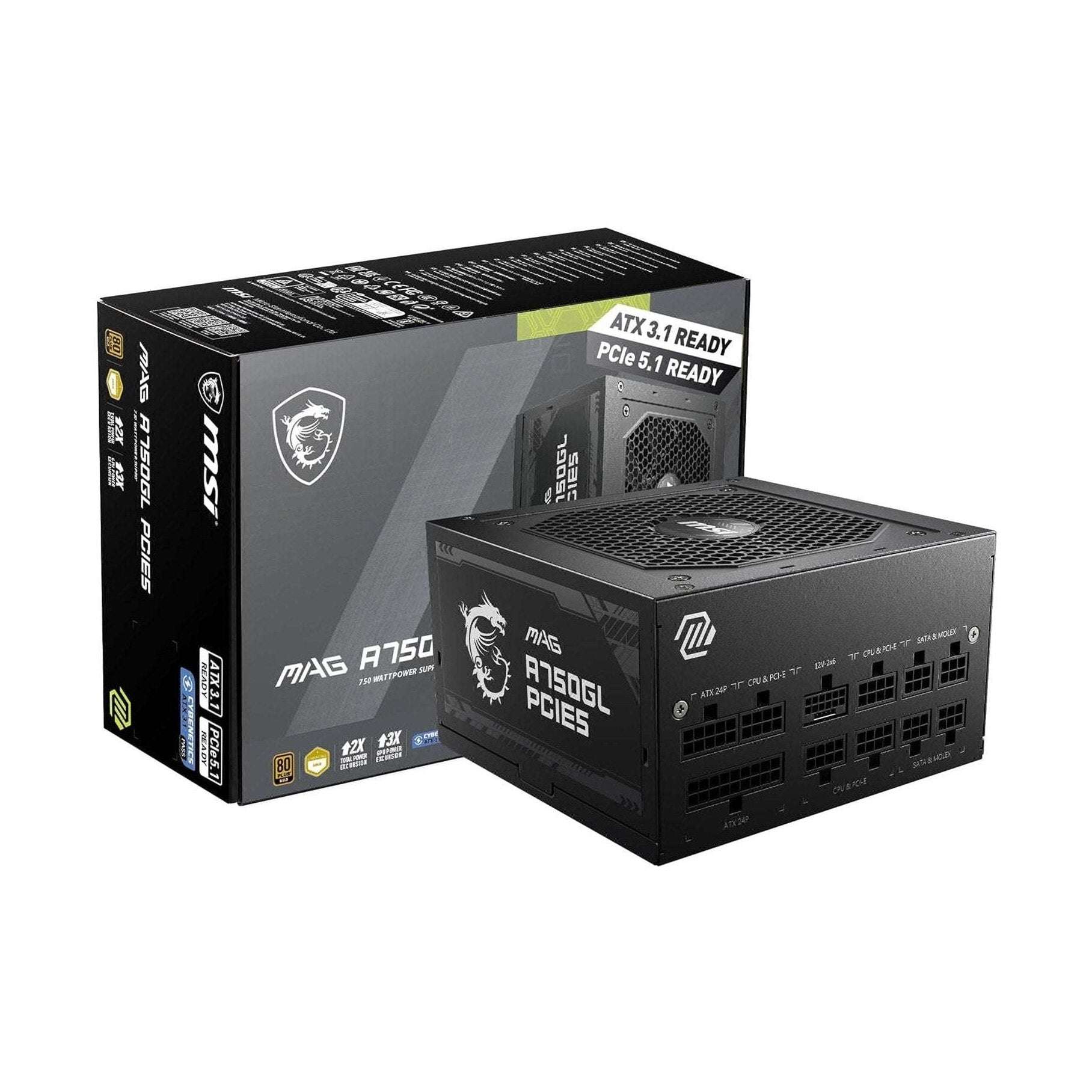 MSI MAG A750GL 750W modular ATX power supply, black with side branding