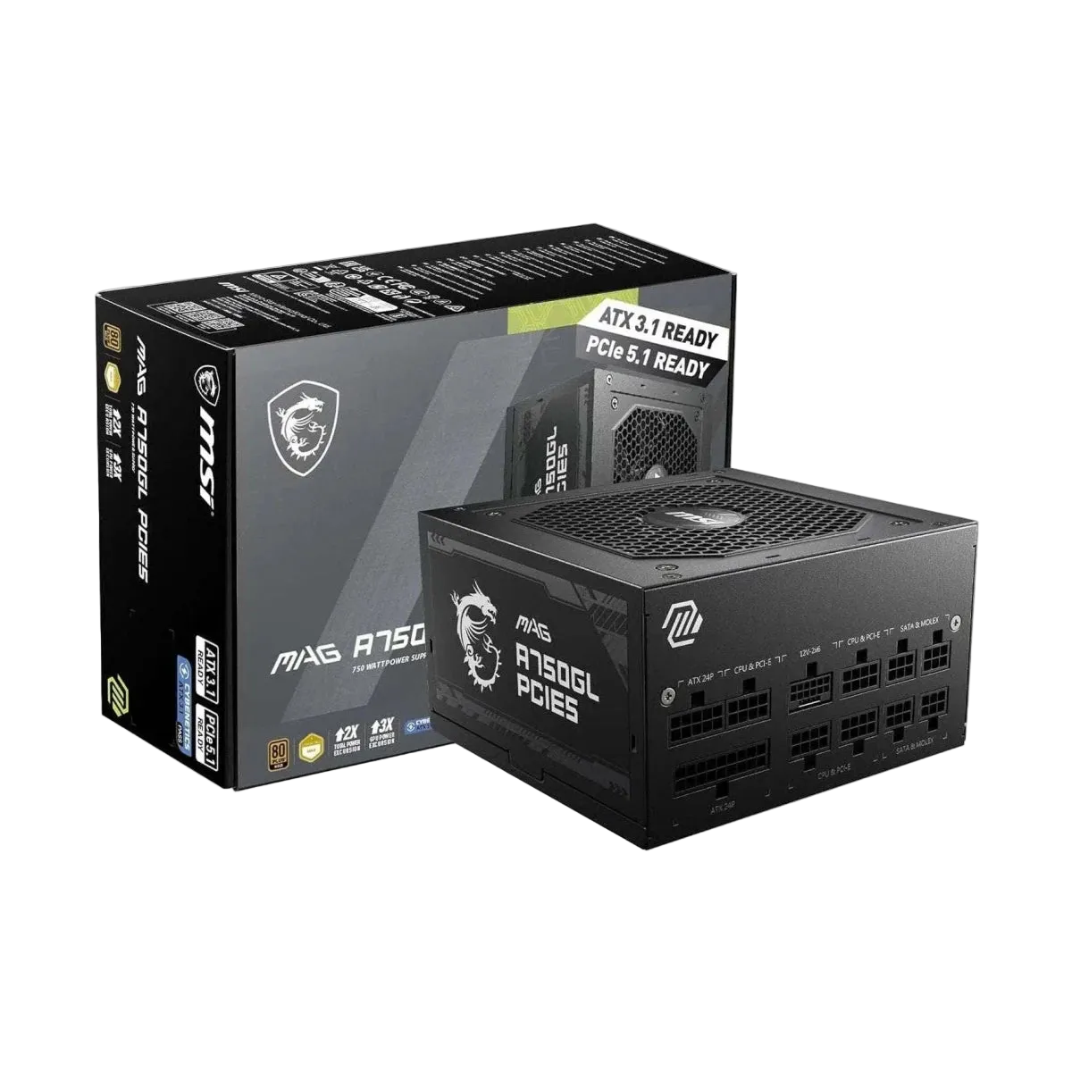 MSI MAG A750GL PCIE5 Alimentation entièrement modulaire 80 PLUS Gold 750 W - Noire — conception modulaire; PCIE5