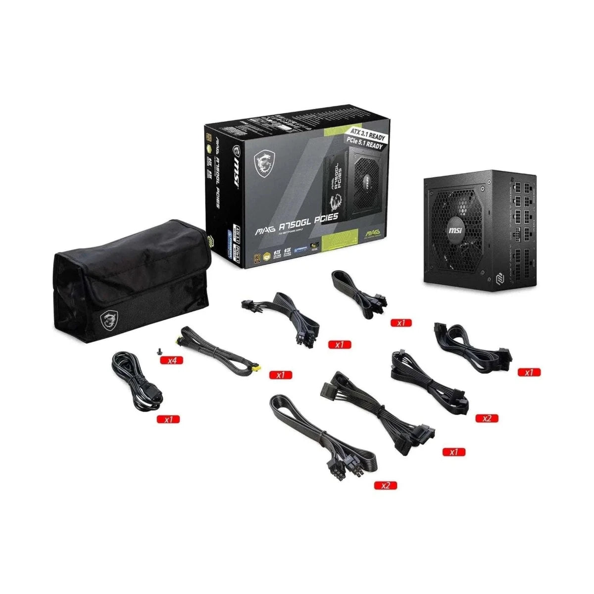 MSI MAG A750GL PCIE5 Alimentation entièrement modulaire 80 PLUS Gold 750 W - Noire — conception modulaire; PCIE5