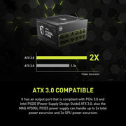 MSI MAG A750GL PCIE5 Alimentation entièrement modulaire 80 PLUS Gold 750 W - Noire — conception modulaire; PCIE5