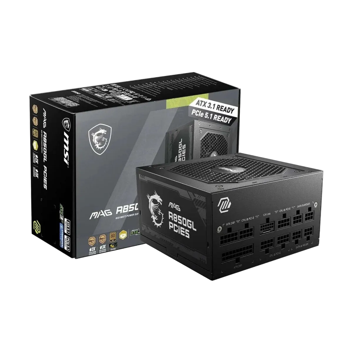 MSI MAG A850GL Gaming Power Supply 850W 80+ Gold ATX 3.1 PCIe 5.1 - Black