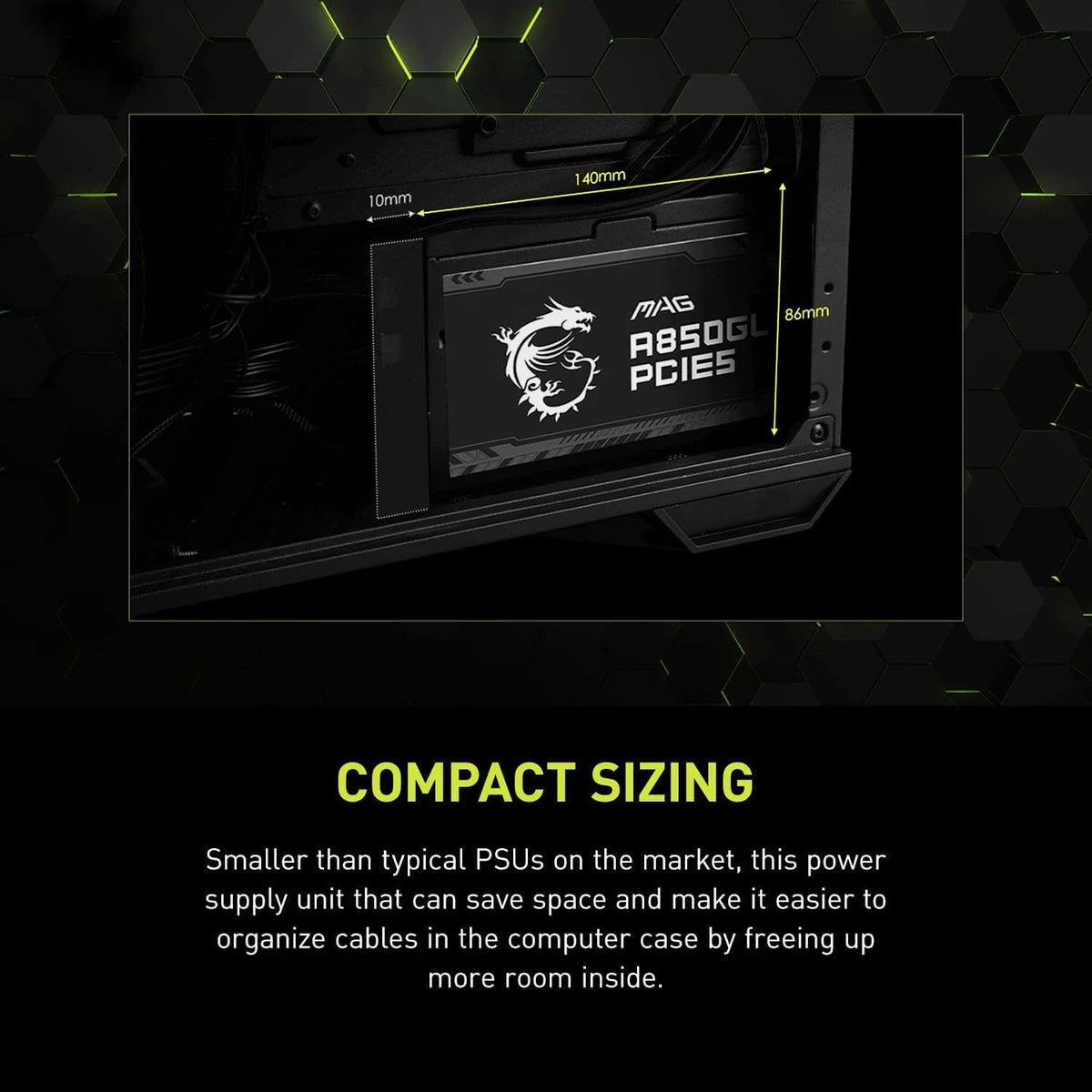 MSI MAG A850GL 850W power supply view 5
