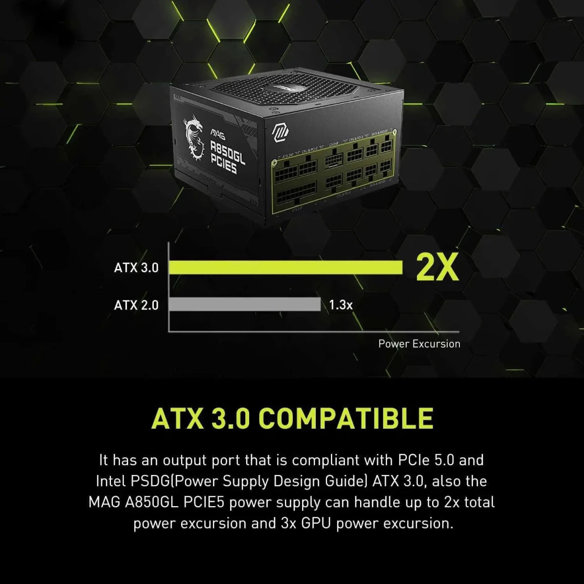 MSI MAG A850GL Gaming Power Supply 850W 80+ Gold ATX 3.1 PCIe 5.1 - Black