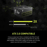 MSI MAG A850GL Gaming Power Supply 850W 80+ Gold ATX 3.1 PCIe 5.1 - Black