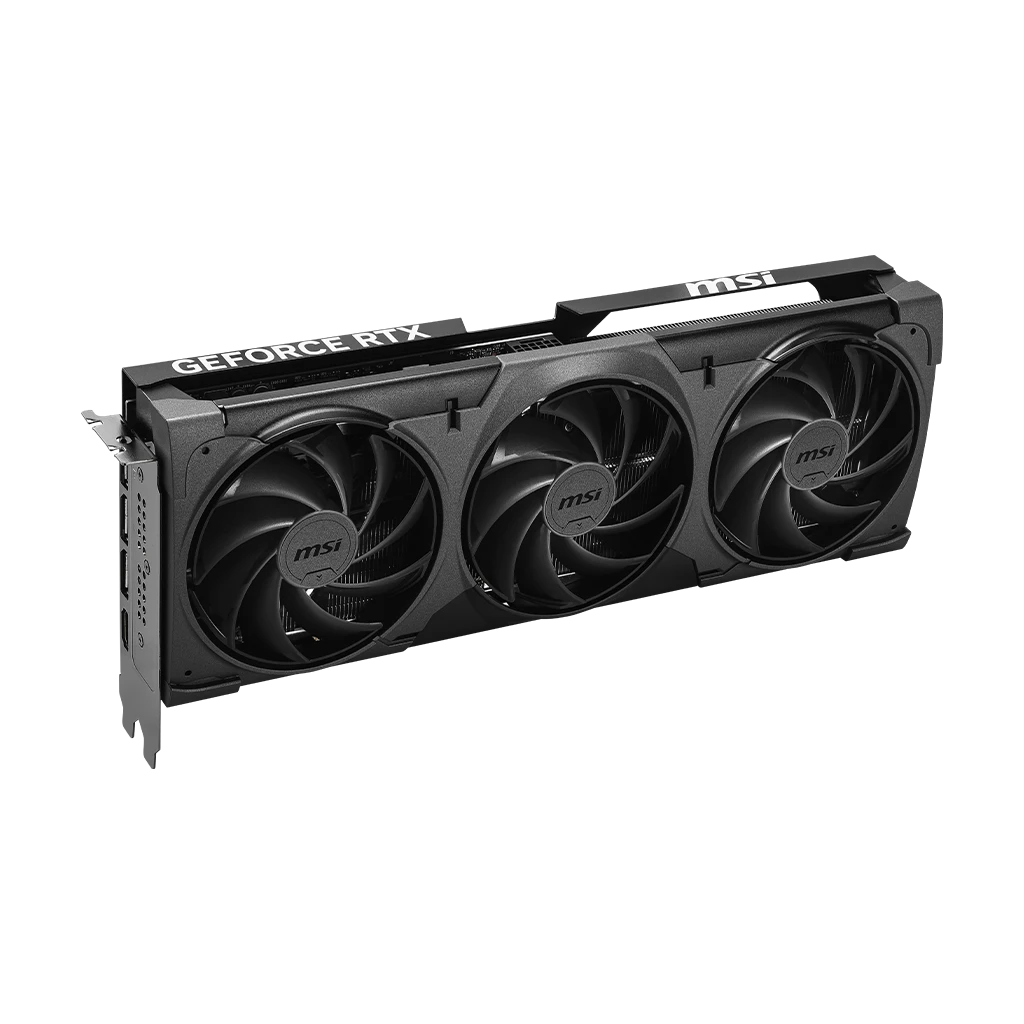 MSI GeForce RTX 5070 Ti 16G VENTUS 3X OC BLACK - vue avant en angle