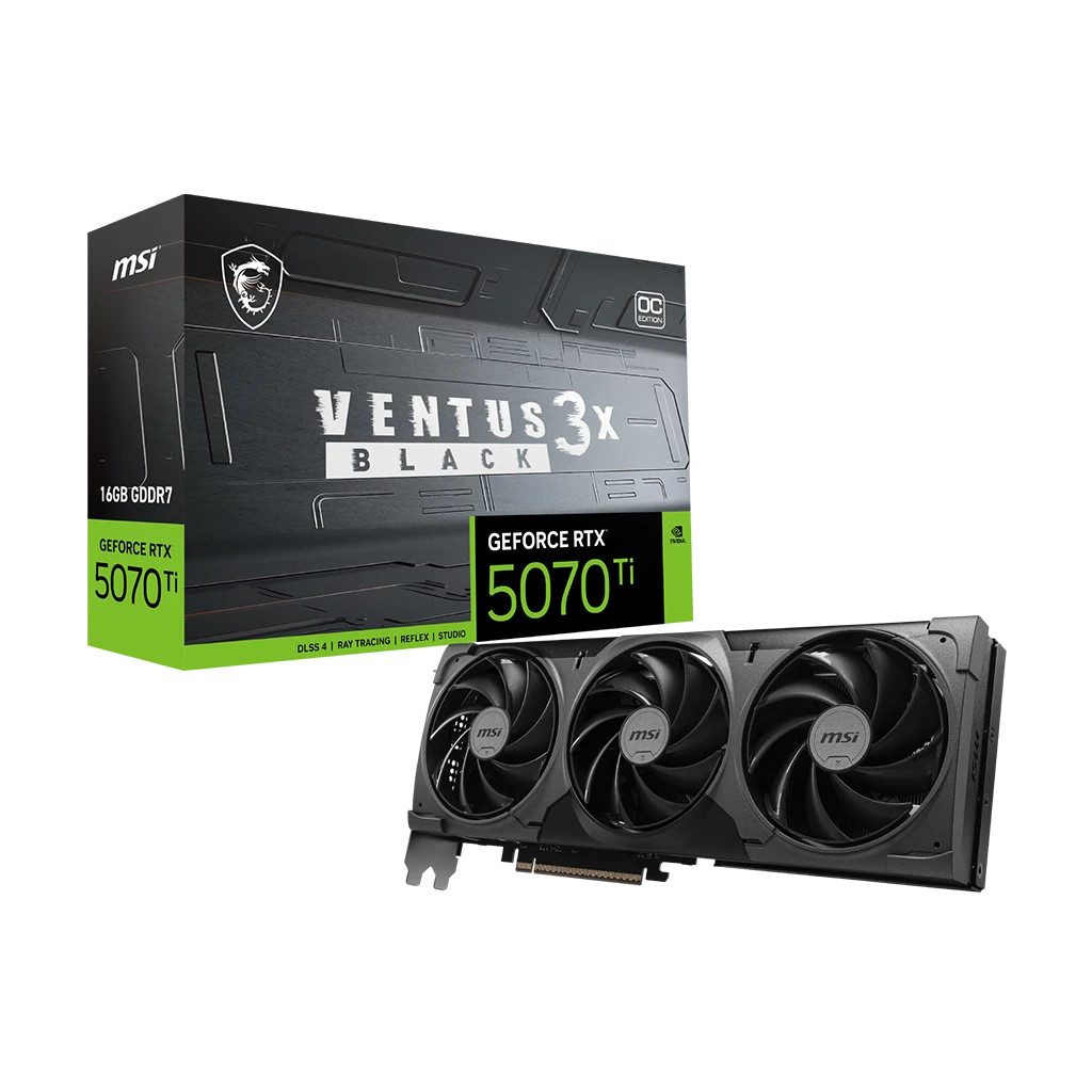 MSI GeForce RTX 5070 Ti 16G VENTUS 3X OC BLACK avec boîte de vente au détail