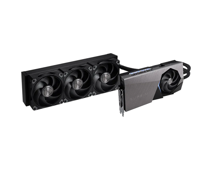 Carte graphique MSI GeForce RTX 5090 32G SUPRIM LIQUID SOC avec radiateur 360 mm - vue du produit